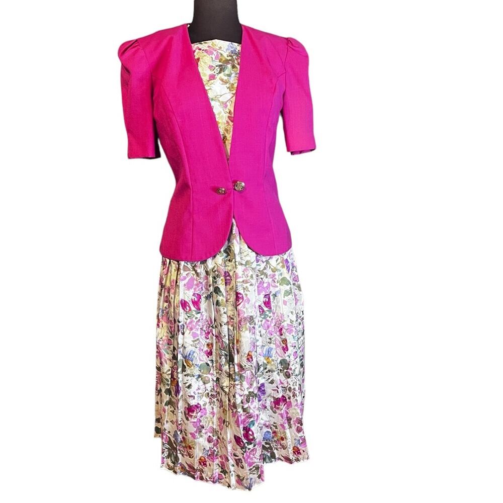 Vtg  Blazer Matching Coord Pleated Floral Midi Skirt Women Size 8 Romantic Femme